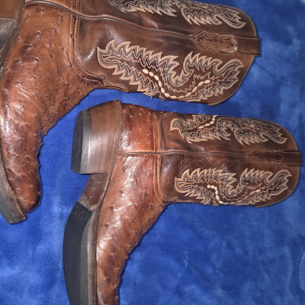 Lucchese Men's Brown Ostrich Leather Boots - Picture 11 of 16
